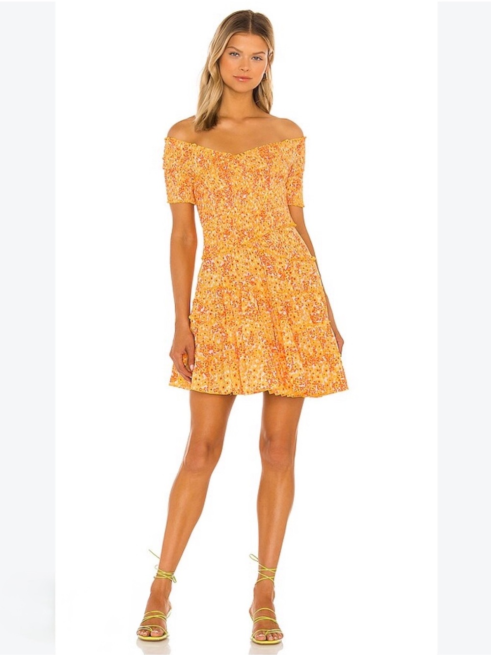 NWOT Poupette St Barth Women’s Soledad Orange & Yellow Print Mini Dress, Size XS